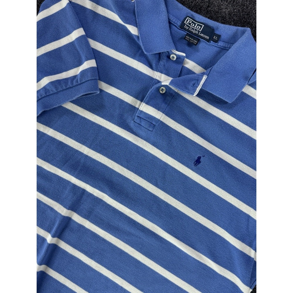 Polo Ralph Lauren Blue White Striped Polo Shirt Mens XL Cotton